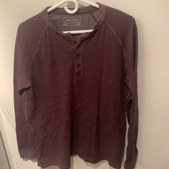 Vintage Eddie Bauer Long Sleeve Cotton Quarter Button Up Sweater Faded Burgundy - Picture 2 of 6